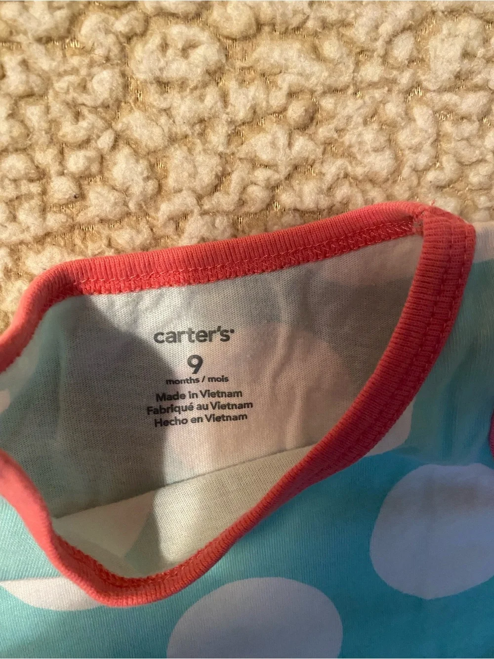 Carter's Aqua Polka Dot Tank Dress with Pink Trim Accents 9 Mo